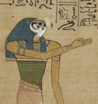 Heru escorts Hunefer to stand before Ausar